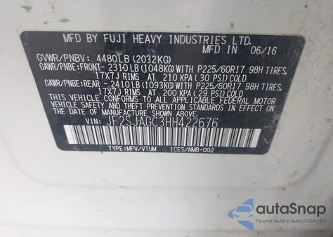 2017 Subaru Forester 2.5I Premium from USA, damaged, VIN JF2SJAGC3HH422676